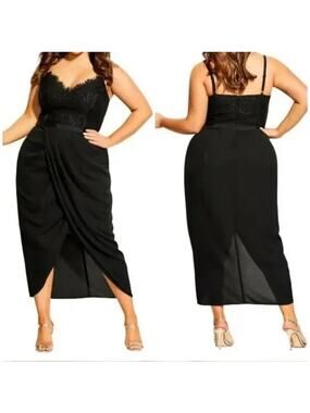 NEW City Chic  Black Floral Lace Corset Sleeveless Maxi Sheath Dress Size XS